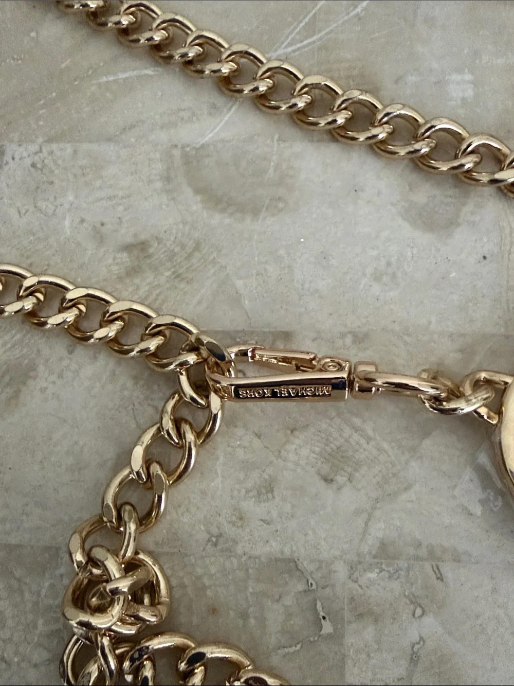 Michael Kors Gold Logo Chain belt with MK Medallion
